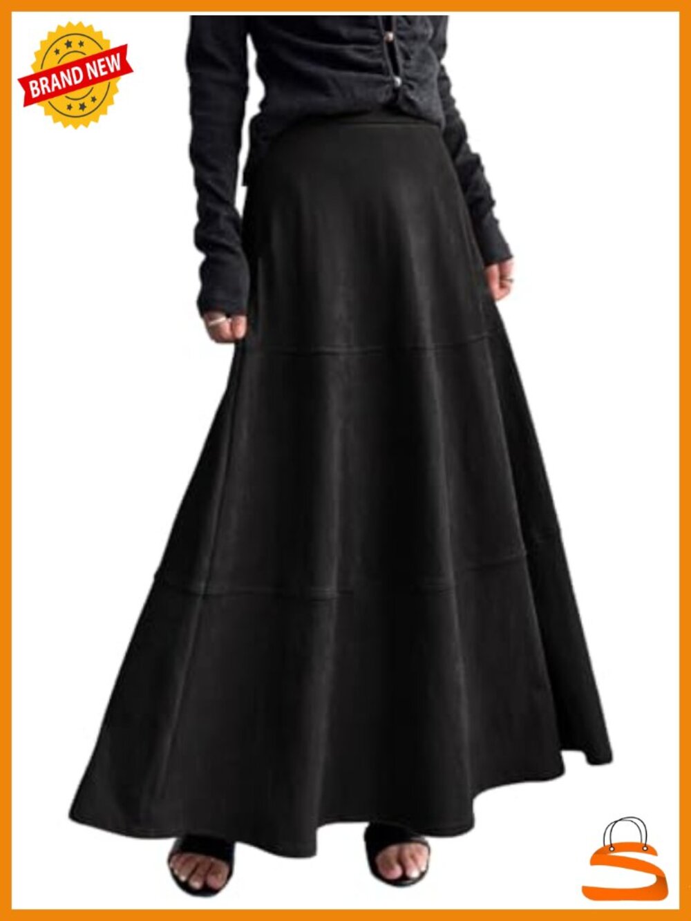 Elegant Ruffle Faux Suede Leather Skirt High Waisted A Line Fall Winter Maxi